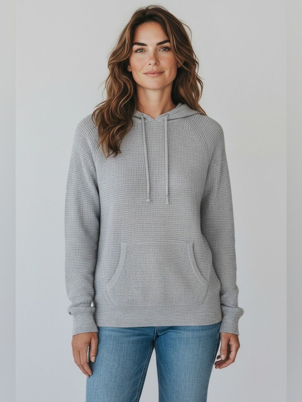 Precedent Long Sleeve Pullover Hoodie Sweater Waffle Cashmere Blend Hoodie.